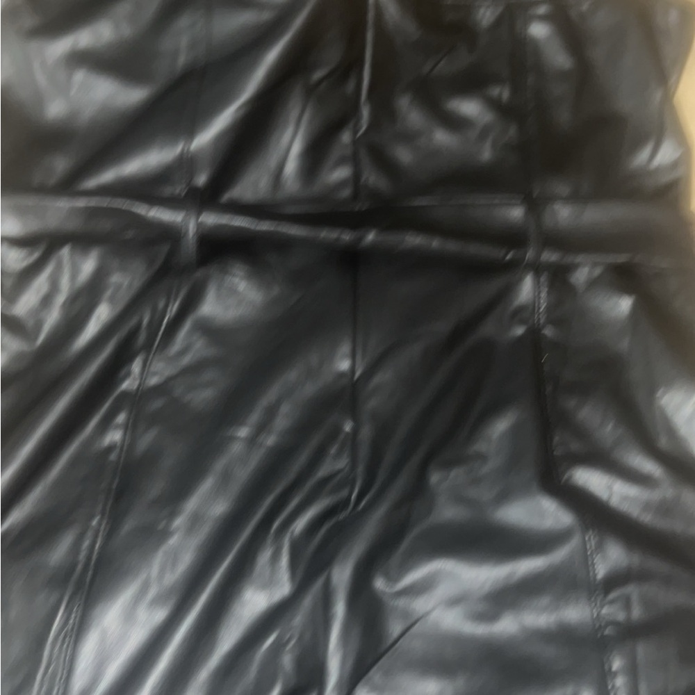 BLACK FAUX LEATHER JUMPSUIT.